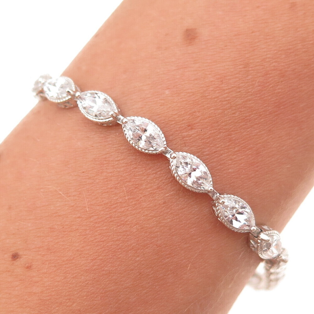 925 Sterling Silver Marquise-Cut C Z Link Bracelet 7"